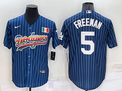 Men's Los Angeles Dodgers #5 Freddie Freeman Navy Mexico Rainbow Cool Base Stitched Baseball Jersey